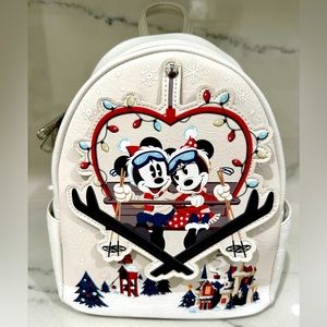 Holiday Minnie and Mickey Disney Loungefly Ski Lodge Christmas Backpack